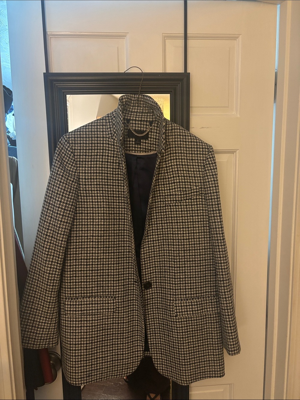 J. Crew Houndstooth Notchless Single-Button Blazer - Black & White